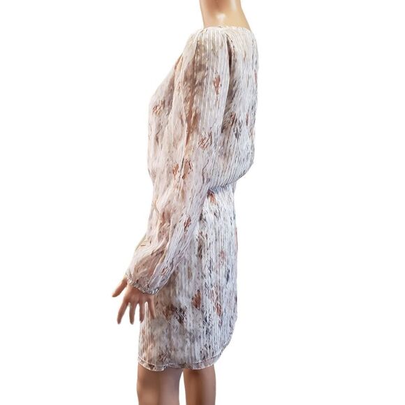 White House Black Market Sheer Stripe Split Long Sleeve Dress - Picture 3 of 16